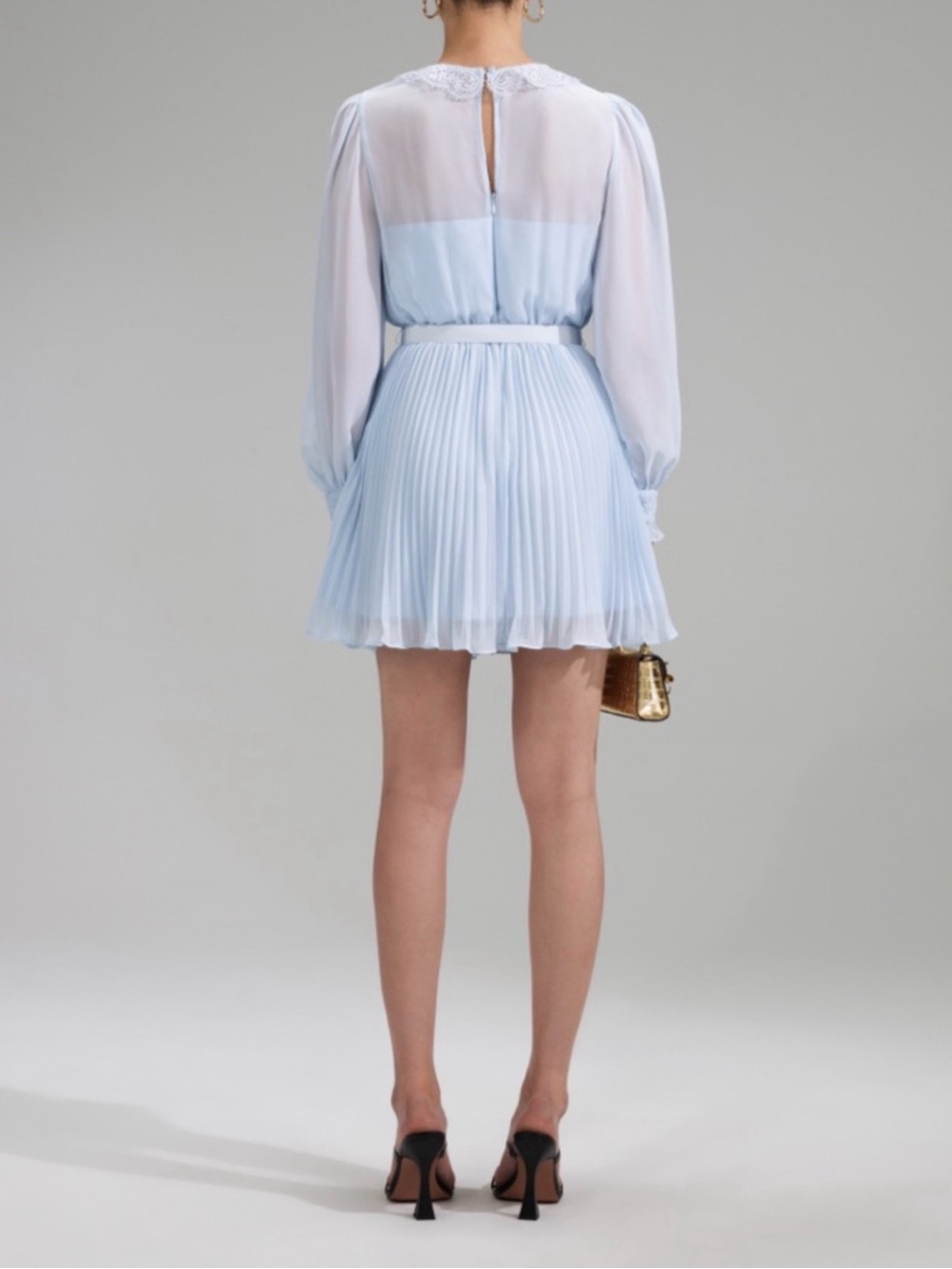 Self-Portrait Powder Blue Lace Pleated Mini Dress (Worn Once) - Picture 2 of 4